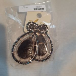 Bead Framed Tear Drop Reptile Pattern Earrings